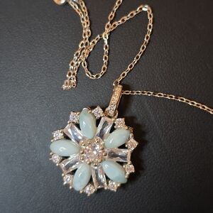 NWOT - Genuine Larimar Snowflake Design Necklace with AAACZ's on 925 SS